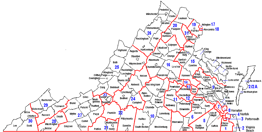 show me a map of virginia Map Of Virginia S Judicial Circuits And District show me a map of virginia